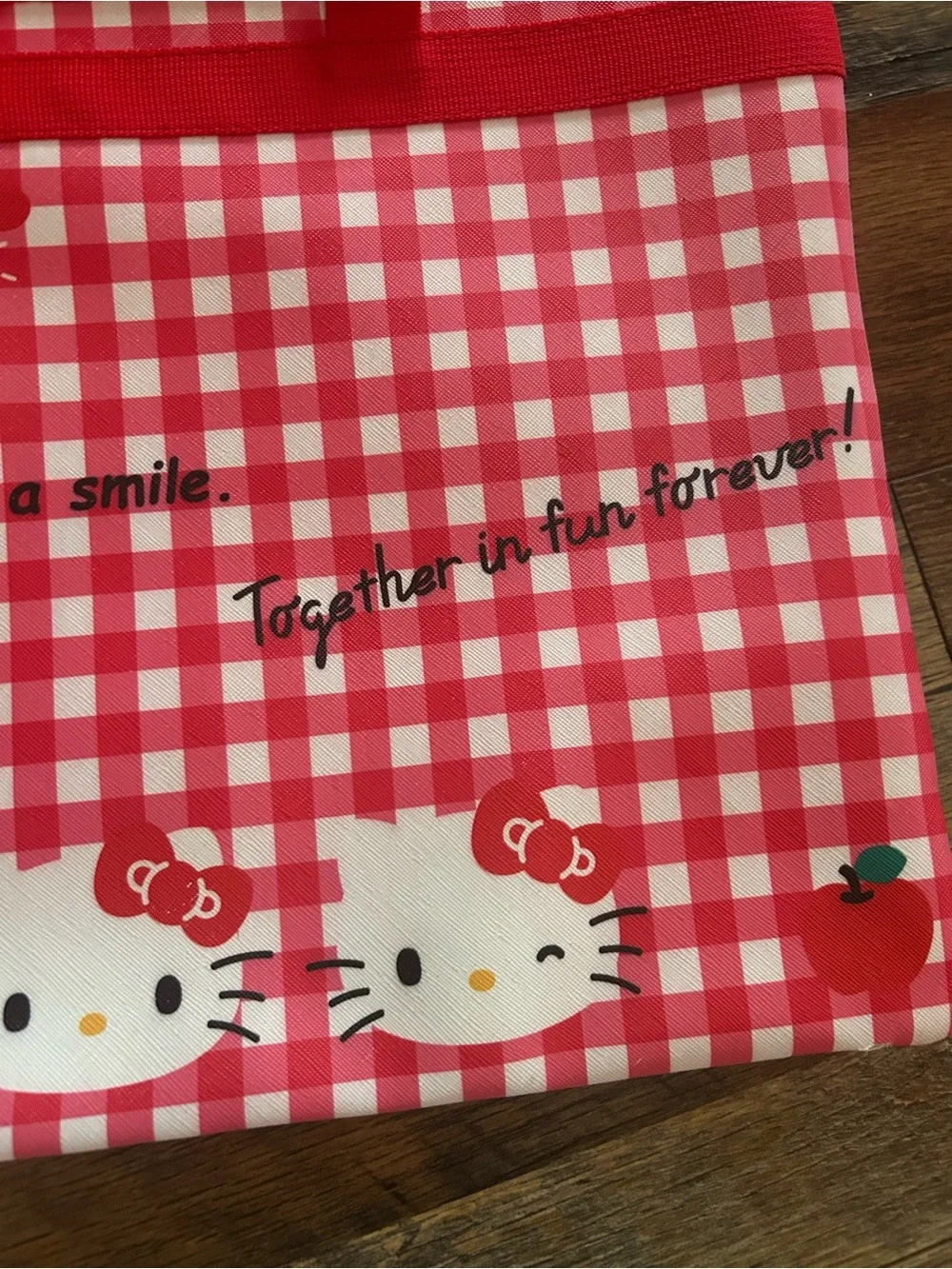 Hello Kitty Red and White Gingham Tote with Script Logo